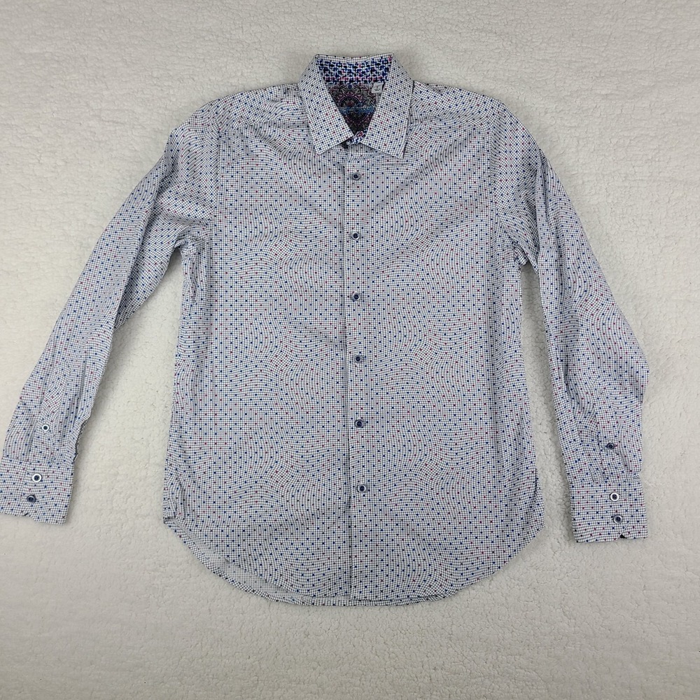 Robert Graham Dress Shirt Mens Small Blue Purple Dot Classic Fit Button Up